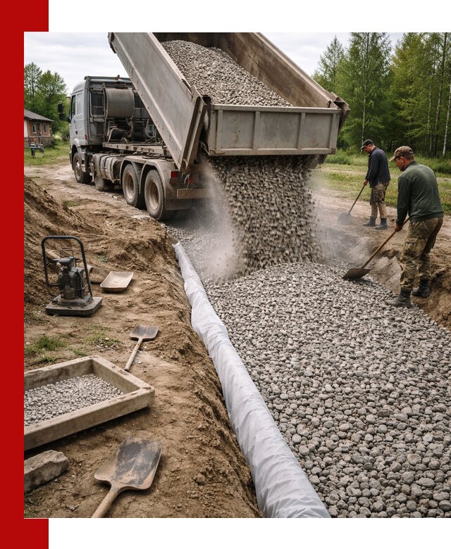 Гравий для дренажа с доставкой в Алапаевске качественный и недорогой