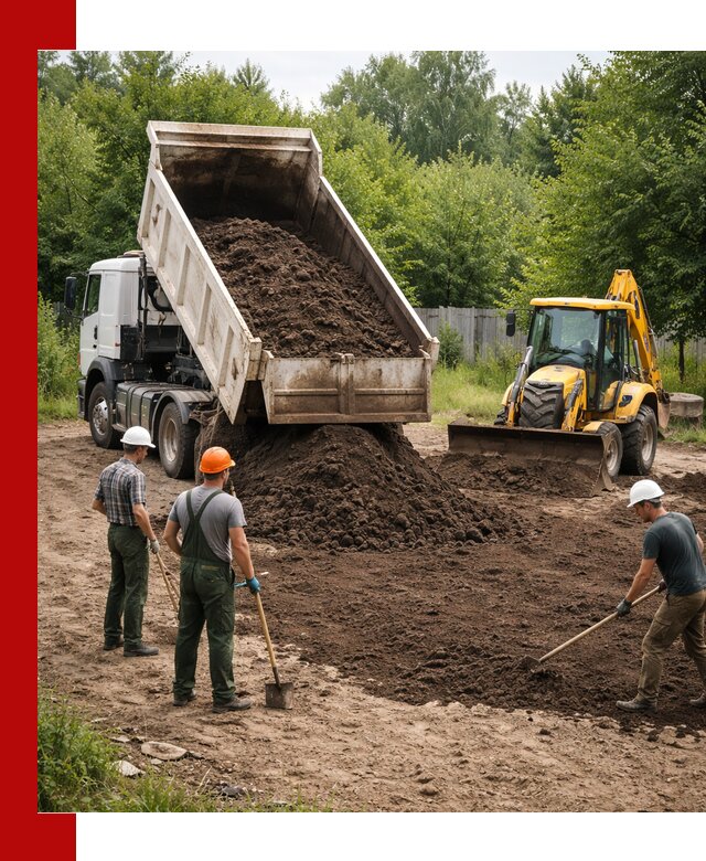 Доставка и укладка грунта для выравнивания участка в Алапаевске
