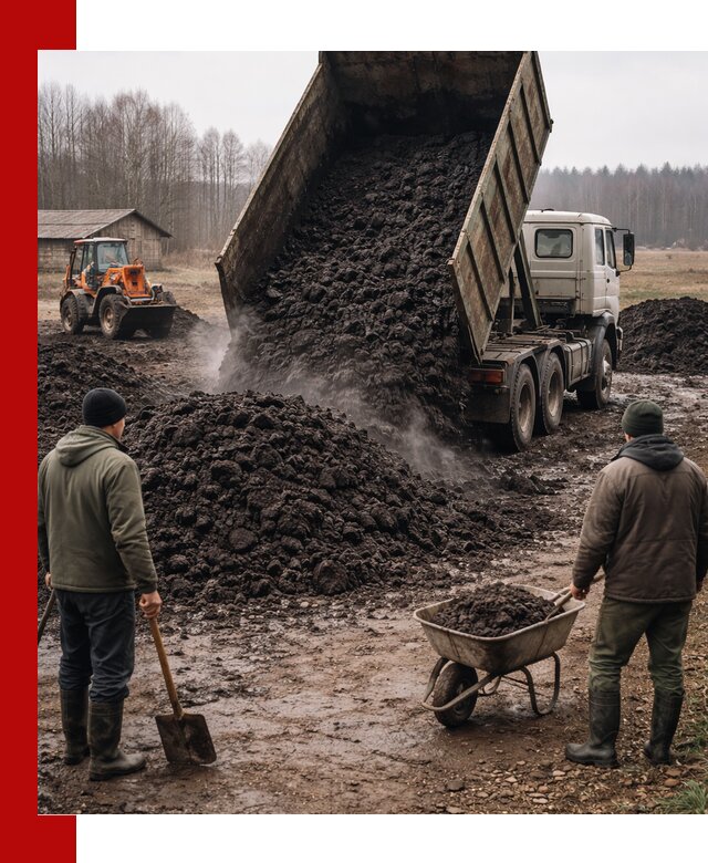 Доставка низинного торфа с разгрузкой и доставкой в Алапаевске