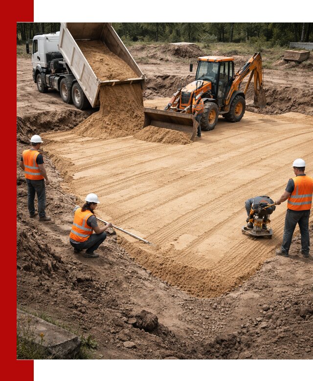 Устройство песчаной подушки для фундаментов и дорог в Алапаевске